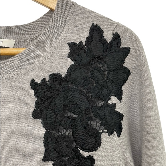 [m] DVF Sweater Doreen Fog & Black Floral Applique Pullover lace wool - Picture 4 of 8